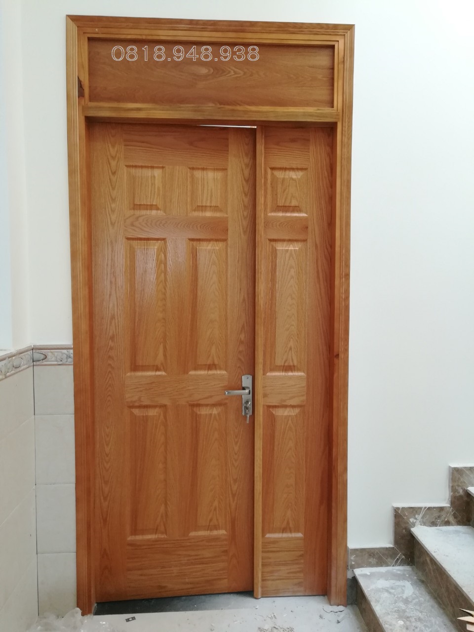 Cửa gỗ công nghiệp giá rẻ 2 cánh HDF Veneer.